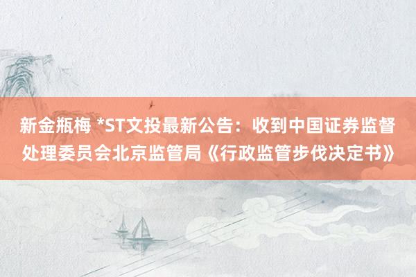 新金瓶梅 *ST文投最新公告：收到中国证券监督处理委员会北京监管局《行政监管步伐决定书》