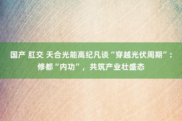 国产 肛交 天合光能高纪凡谈“穿越光伏周期”：修都“内功”，共筑产业壮盛态