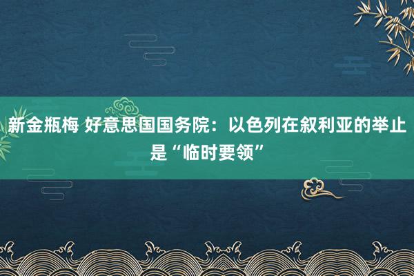 新金瓶梅 好意思国国务院：以色列在叙利亚的举止是“临时要领”