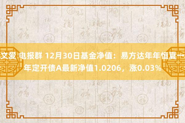 文爱 电报群 12月30日基金净值：易方达年年恒夏一年定开债A最新净值1.0206，涨0.03%